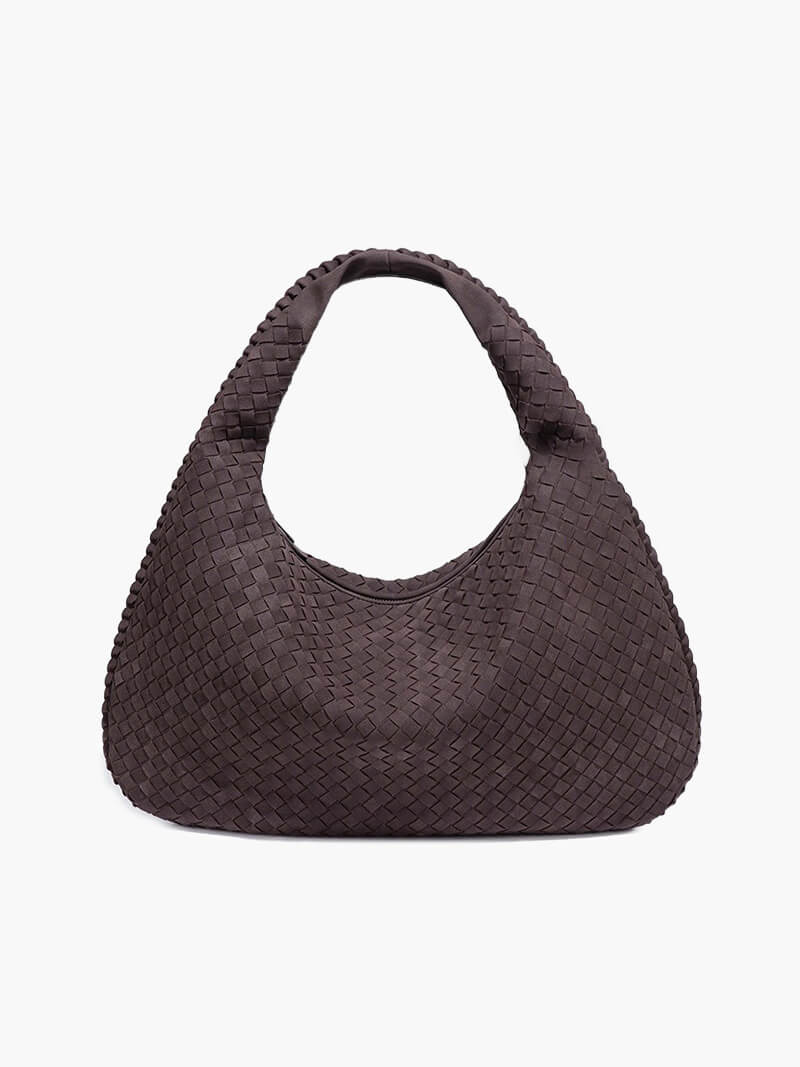 Damska Torba Shopper Oversize Pleciona z Panelami - Kawowy