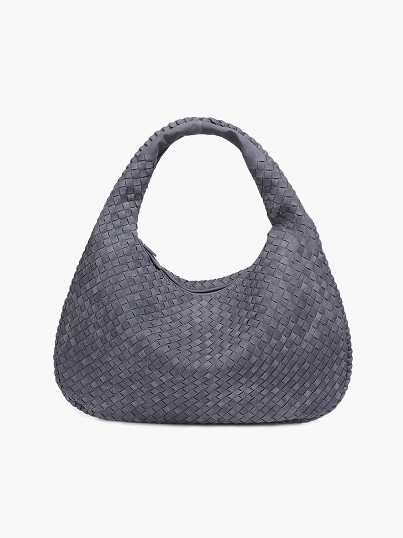 Damska Torba Shopper Oversize Pleciona z Panelami - Niebieski