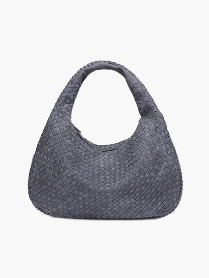 Damska Torba Shopper Oversize Pleciona z Panelami - Niebieski