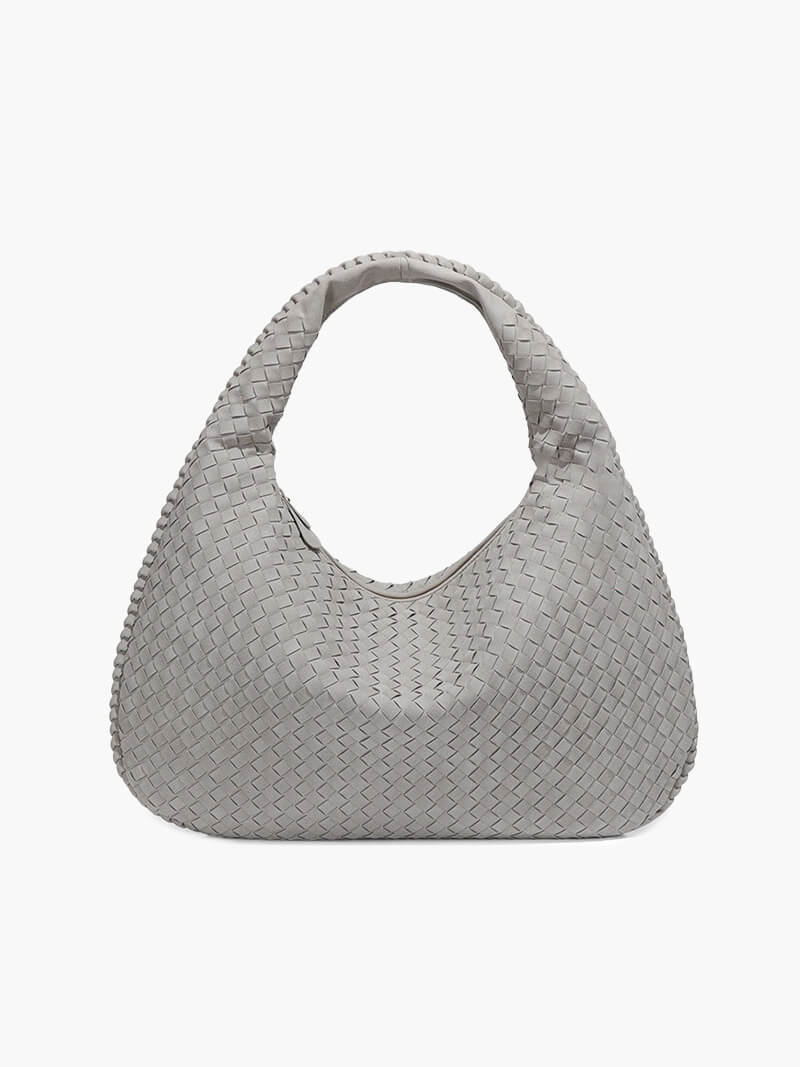 Damska Torba Shopper Oversize Pleciona z Panelami - Szary