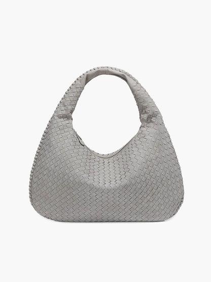 Damska Torba Shopper Oversize Pleciona z Panelami - Szary