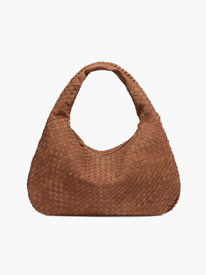 Damska Torba Shopper Oversize Pleciona z Panelami - Jasnobrązowy