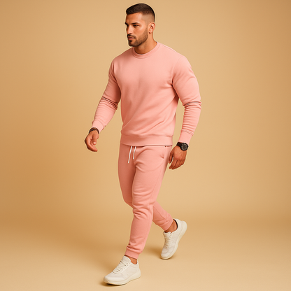 Męski Dres Dopasowany z Bluzą i Joggerami - Różowy