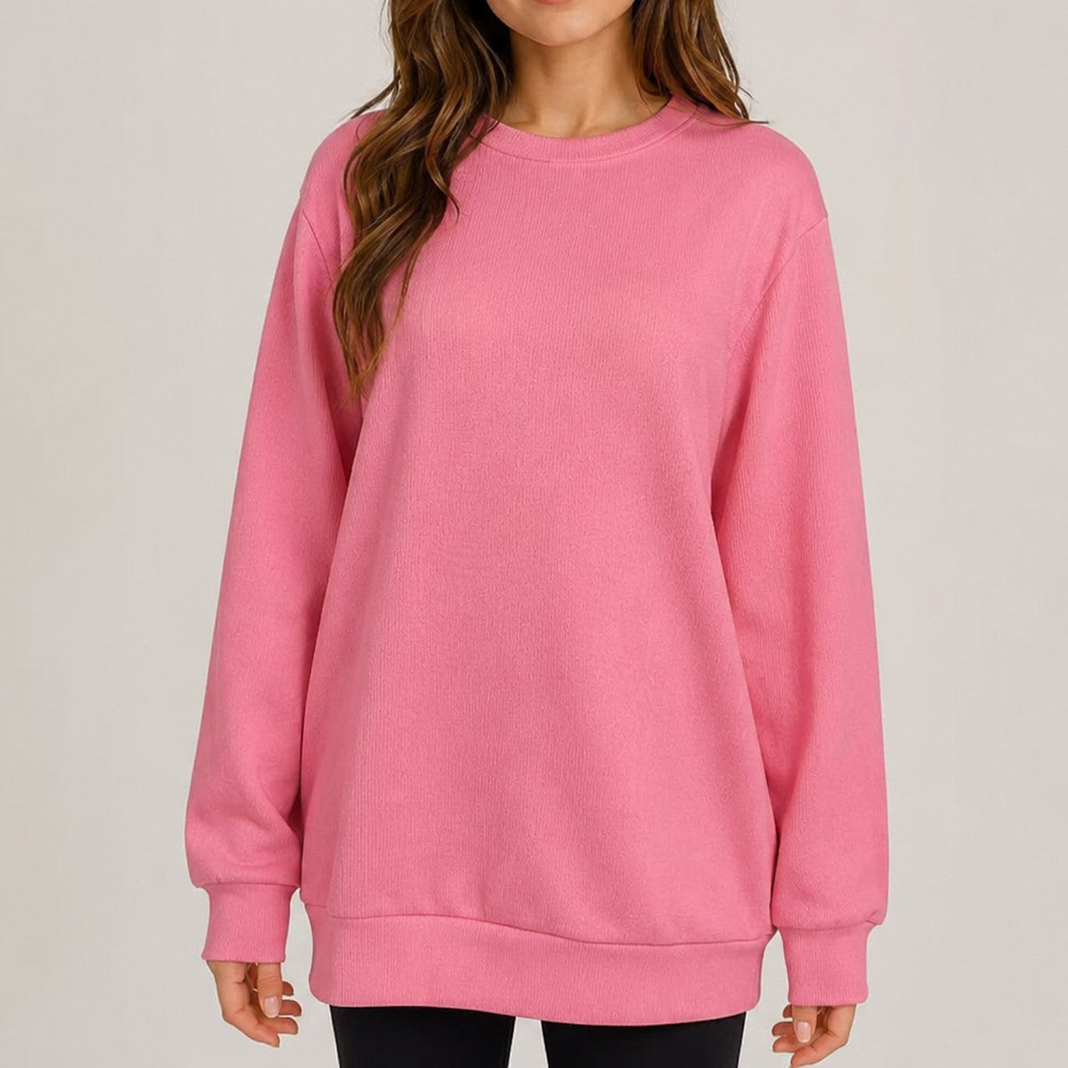 Damski Oversize Sweter z Okrągłym Dekoltem