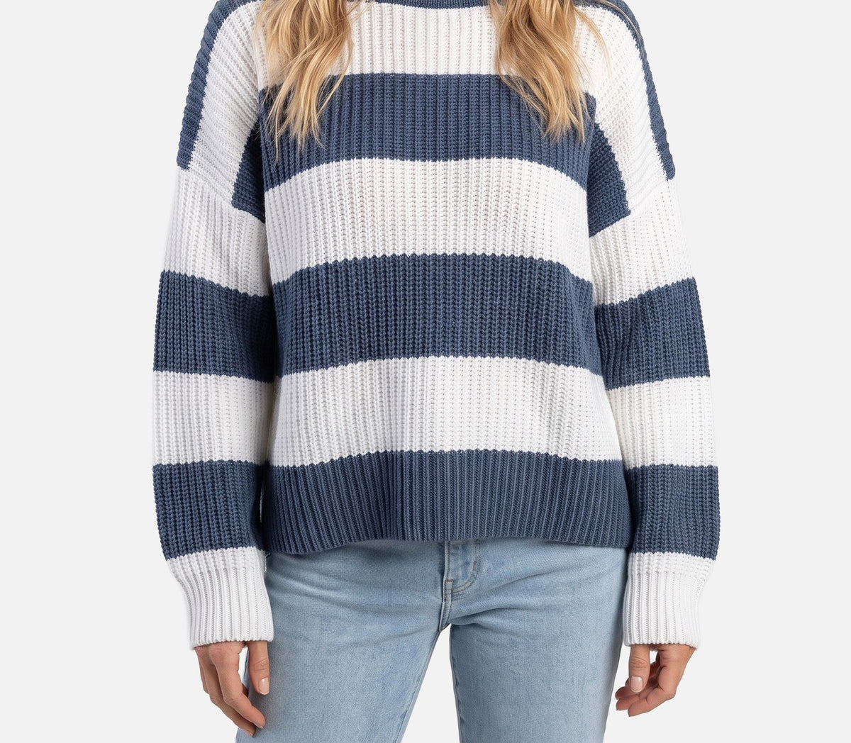 Damski Sweter Oversize w Paski z Bufiastymi Rękawami