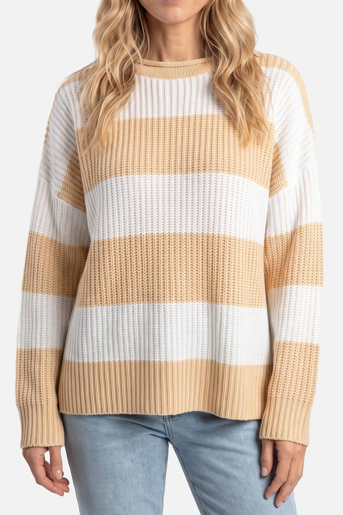 Damski Sweter Oversize w Paski z Bufiastymi Rękawami
