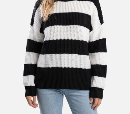 Damski Sweter Oversize w Paski z Bufiastymi Rękawami