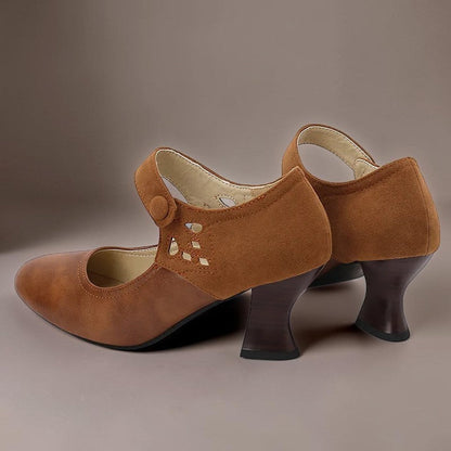 Damskie Czółenka z Zapinanym Paskiem na Guzik w Stylu Retro - 7