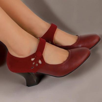 Damskie Czółenka z Zapinanym Paskiem na Guzik w Stylu Retro - 2